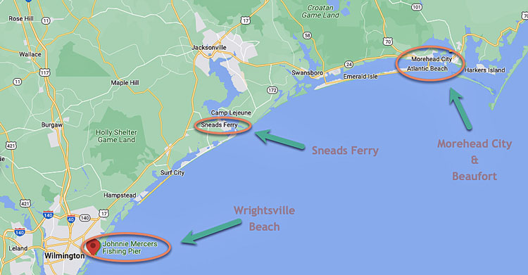 Beaufort to Hatteras North Carolina  GPS Fishing Spots on the Outer Banks